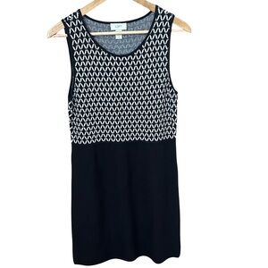 NWT LOFT Soft Knit Cotton Sleeveless Black Sheath Dress with Black/White Bodice